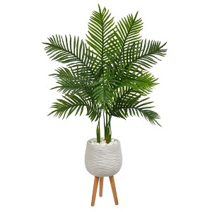 Nearly Natural 52-in Areca Palm Artificial Tree in White Planter with Stand (Real Touch) - 1 of 4