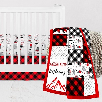 Bacati - Lumberjack Red Black Gray 3 pc Crib Bedding Set