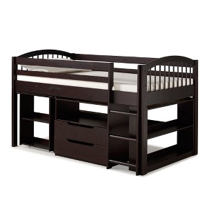 Twin Addison Junior Loft Bed With Storage Drawers Bookshelf And Desk Espresso - Alaterre Furniture, Brown
