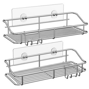 Aoibox Shower Caddy Shelf Storage Rack Adhesive Without Drilling Stainless Steel with Hooks for Bathroom, Kitchen, Washroom, Lavatory, Restroom-2 Pack - 1 of 4