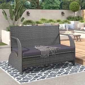 KTMBDW Patio Rattan Daybed, Wicker Loveseat Sofa that converts to four seats and a table, suitable for Garden Lawn Backyard - 1 of 4