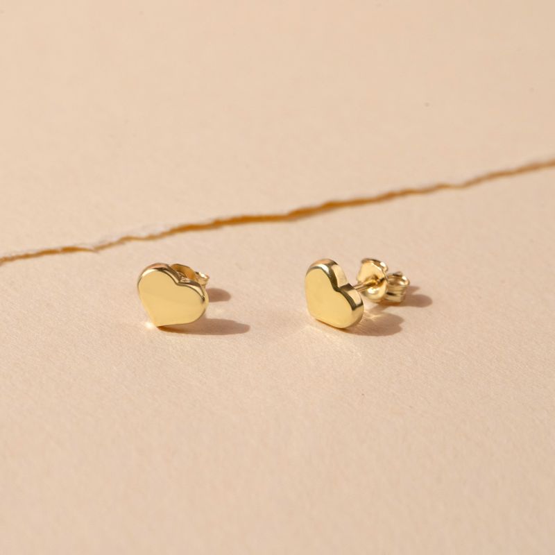 Girls' TIny Puffed Heart Screw Back 14k Gold Earrings - In Season Jewelry, 5 of 7