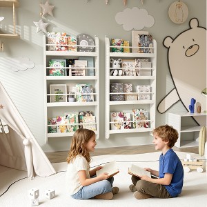 Tinyhomie 4-Tier Kids Bookshelf, Wall Mount Book Shelf Organizer for Toys and Books - 1 of 4