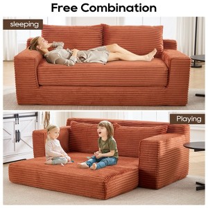 VASIP Convertible 2-in-1 Loveseat Sofa Bed - Memory Foam & Steel Frame, No Assembly, Corduroy Fabric, Compact for Small Spaces & Apartments (Orange) - 1 of 4