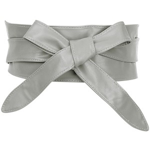 Allegra K Women's Faux Leather Self Tie Bowknot Wide Waist Band Sash Obi Belt One Size - 1 of 4