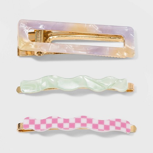 Checkered Bobby And Square Salon Hair Clip Set 3pc - Wild Fable™ : Target