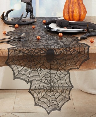 Black Polyester Spiderweb Net Table Runner, 18" x 72"