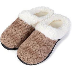 Roxoni Women’s Cozy Memory Foam Slippers, Warm Faux Fur, Indoor Outdoor Rubber Sole - 1 of 4