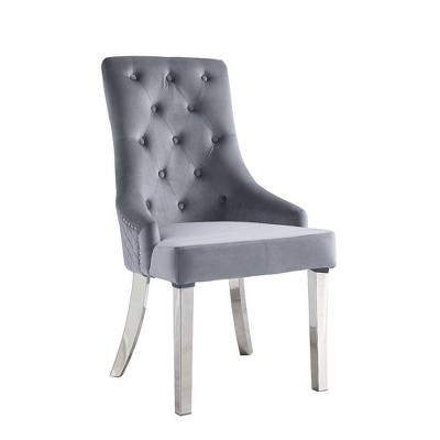 Gray Upholstered Parsons Side Chair with Mirrored Silver Finish