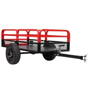 Heavy Duty Tow Behind ATV Trailer, 750 Lbs Steel Dump Cart Garden Carts with Removable Sides, Metal Utility Wagon for Riding Lawn Mower Tractor - 1 of 4