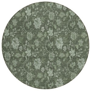 Olive Green And Artichoke Green Floral Washable Indoor Outdoor Area Rug - 1 of 4