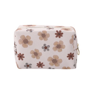 Unique Bargains Portable Print Makeup Bag White Coffee Color 1 Pc