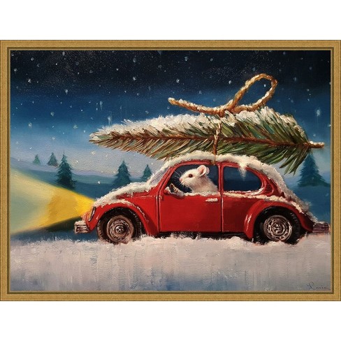 Amanti Art Mouse with Christmas Tree by Lucia Heffernan Canvas Wall Art Print Framed 24 x 18-in. - image 1 of 4