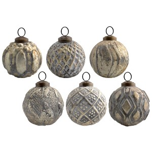 AuldHome Design Farmhouse Ball Christmas Ornaments, 6pc Set; Distressed Metal Ball Vintage Mercury Glass Style Rustic Holiday Decorations - 1 of 4
