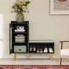 ChicFurnit Decorative Storage Cabinet L Shaped Shoe Storage Bench with Glass Door for Entryway, Black, 43.90"*17.90"*6.70" - 2 of 4