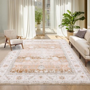 Modern Floral Accent Rug Machine Washable Area Rug for Living Room - 1 of 4