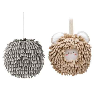 REGALWOVEN 2 Pcs Comfortable Soft Absorbent Chenille Ball Fuzzy Hand Towels
