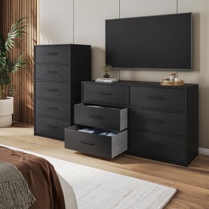 CAVINAS 5/6-Drawer Dresser,Modern Chest of Drawers with Metal Handles,Black Matte Finish Dressers for Living Room,Entryway,Floorstanding - 1 of 4