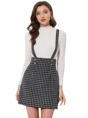 INSPIRE CHIC Women's Vintage Plaid Strap Braces Tweed Mini Suspender Skirt