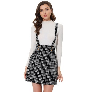 INSPIRE CHIC Women's Vintage Plaid Strap Braces Tweed Mini Suspender Skirt - 1 of 4