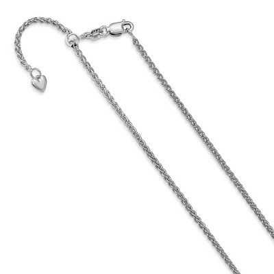 Black Bow Jewelry 1.6mm 14k White Gold Adjustable Hollow Wheat Chain Necklace