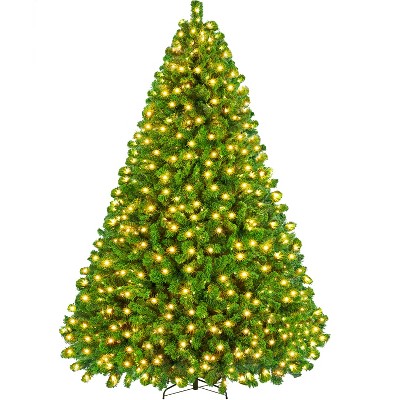Yaheetech 9Ft/12Ft Pre-lit Flocked Artificial Christmas Tree with Foldable Stand