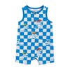 Andy & Evan  Infant Blue Check Dino Print Knit Tank Romper w/Bib - 4 of 4