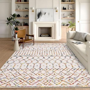 Washable Modern Geometric Rug Non Slip Low Pile Rug Soft Flower Print Floor Cover Foldable Indoor Carpet for Living Room Bedroom Playroom Office - 1 of 1