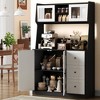 WhizMax 67" Kitchen Pantry Cabinet, Freestanding Hutch Cabinet with 3 Drawers and LED Lights, Tall Storage Cabinet with Countertop, Black and White - 2 of 4