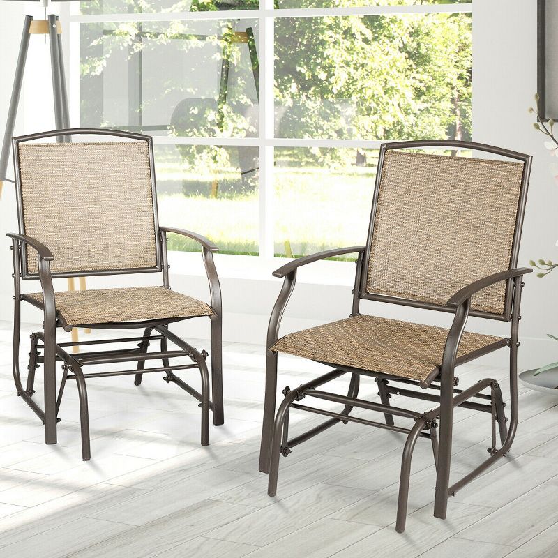 Costway 2PCS Patio Swing Single Glider Chair Rocking Seating Steel Frame Garden Brown, 4 of 11