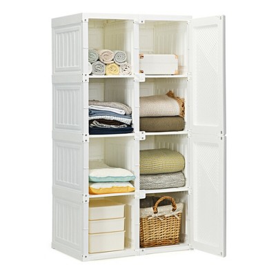 Costway Storage Wardrobe Cabinet Mobile Armoire Closet with Hanging Rod &  Adjustable Shelf