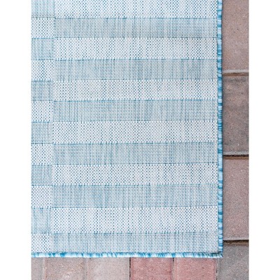 Coastal Breeze Light Aqua and Ivory Striped 7x10 Outdoor Rug