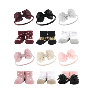 Hudson Baby Infant Girl 12Pc Headband and Socks Giftset, Burgundy Leopard Blush Taupe, One Size - 1 of 3