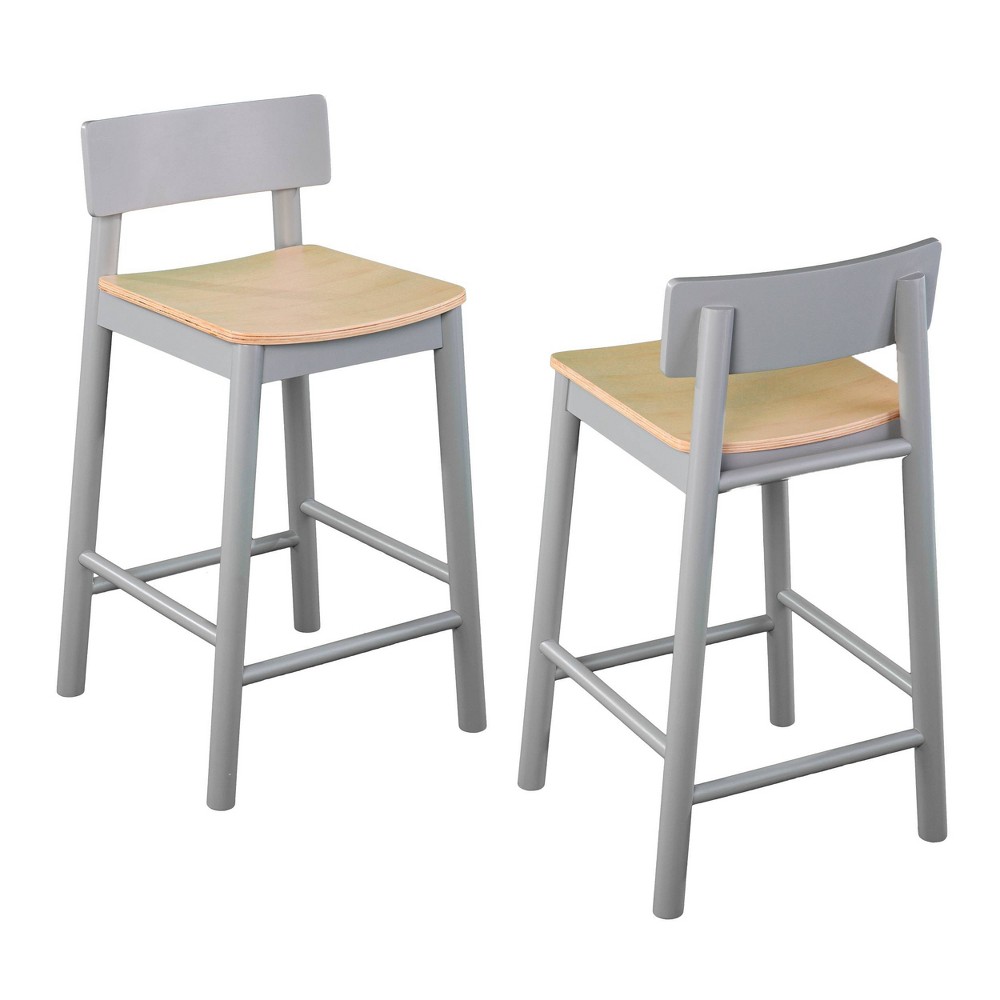 Photos - Chair Set of 2 Poyor 33.5" Two-Tone Counter Height Barstools Gray/Natural - Aide