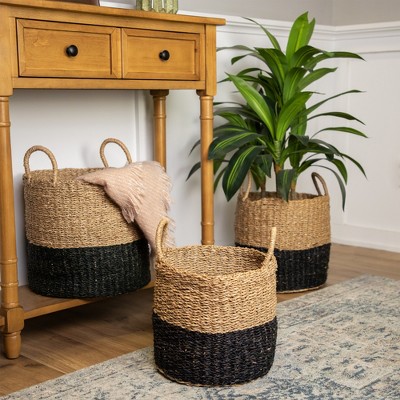 Rustic Seagrass Storage Baskets Beige Round Set of 3