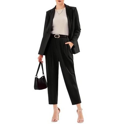 EXLURA Women's Business Blazer and High Elastic Waist Pant Suit Set Loose Fit Casual Fall Winter 2 Piece Suits for Work