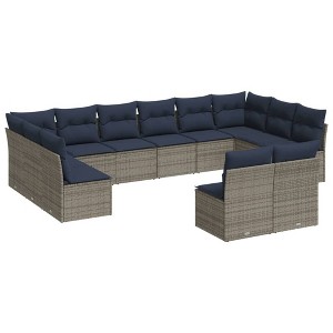 vidaXL 12 Piece Patio Sofa Set with Cushions Brown Poly Rattan - Beige and Gray Without Table - 1 of 4