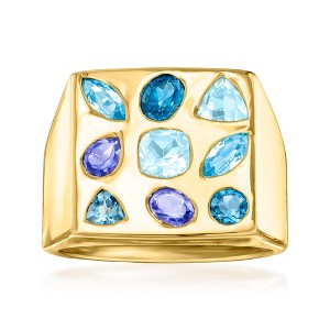 Ross-Simons 1.60 ct. t.w. Multi-Gemstone Square-Top Ring in 18kt Gold Over Sterling - 1 of 4