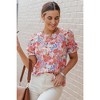 Amaryllis Women’s Puff Sleeve Floral Print Blouse Ruffle Trim Lightweight Woven Fabric- XX Large ,Pink - 2 of 4