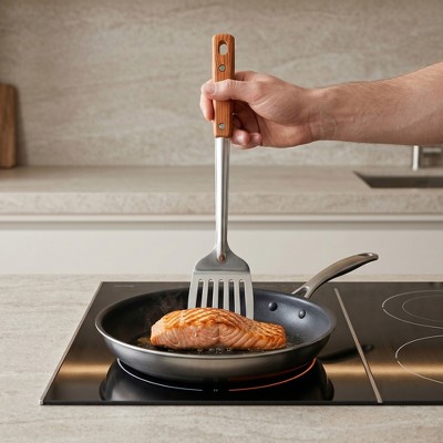 REGALWOVEN Stainless Steel Cooking Utensil Set Color Block Square Hole Kitchen Cooking Tools 4 Pcs Silver-Wood D — фото 3