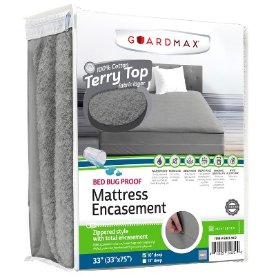 Mattress Protector with Zipper by Guardmax. Terry Cotton Waterproof, Bed Bug Proof, Soft & Comfortable Mattress Encasement with Deep Pockets.