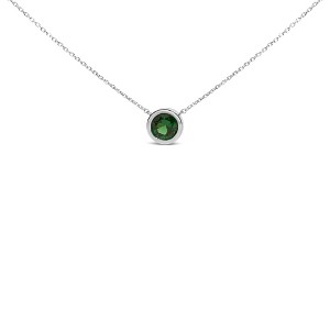 Haus of Brilliance Silver 7MM Bezel Set Created Gemstone Pendant Necklace - 1 of 4