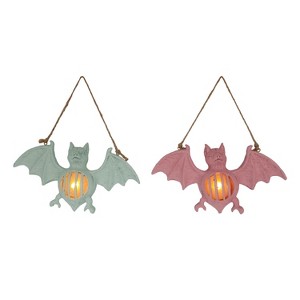 Transpac Resin LED Bat Wall Art Set of 2 Halloween Decoration Green Battery Operated Prelit Indoor Use Home Decor - 1 of 1