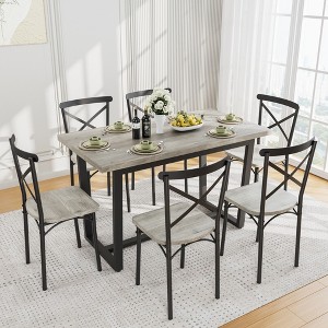 Hooseng Dining Table Set for 6, Modern Kitchen Table and Chairs Set of 6, 7 Piece Dining Table Set with 6 Backrest Chairs Kitchen Table Set - 1 of 4
