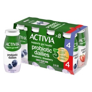 Activia Probiotic Dailies Strawberry & Blueberry Yogurt Drink - 8ct/3.1 fl oz Bottles - 1 of 4