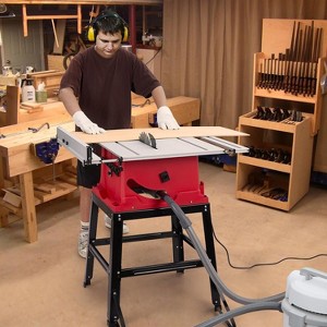 WhizMax Table Saw 10 Inch, 5000RPM Powerful Tablesaw with Stand & Protective Cover, 90°Cross Cut & 0-45°Bevel Cut, Jobsite Table Saw Adjustable Depth - 1 of 4