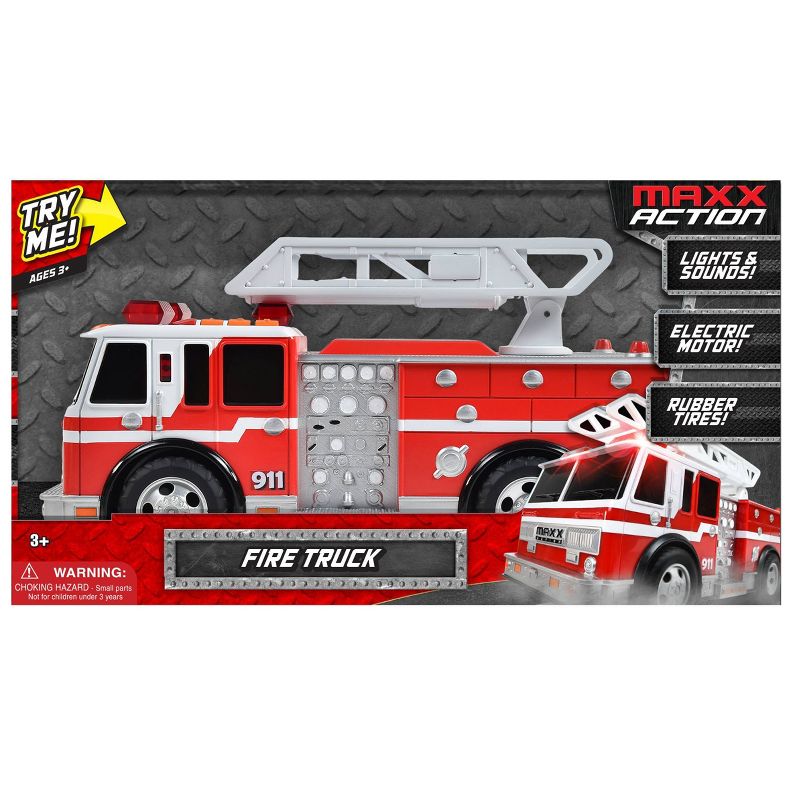 Maxx Action Large Firetruck with Extendable Ladder &#8211; Lights &#38; Sounds Motorized Rescue Vehicle, 1 of 8