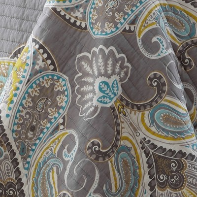 Cressley Gray and Yellow Cotton Quilt and Sham Set