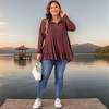 Agnes Orinda Women's Plus Size Casual V Neck Long Sleeve Ruffled Hem Button Half Placket Tops - 3 of 4