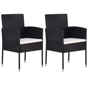 vidaXL Garden Chair Set of 2 Black PE Rattan Standard Durable - 1 of 4